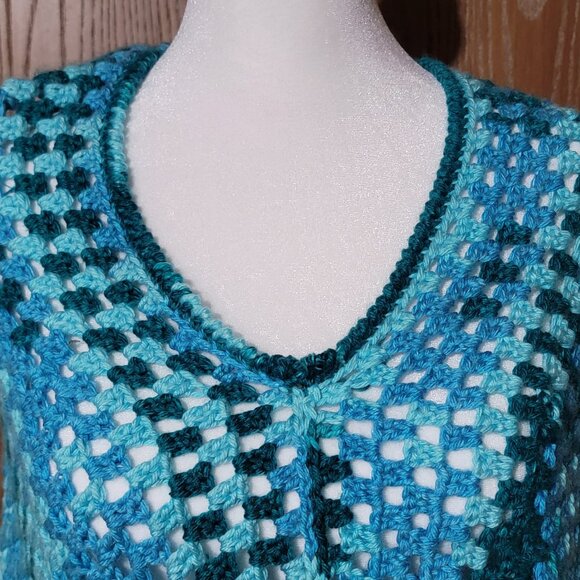 Hand Crocheted Blue Shawl Wrap - Picture 4 of 14